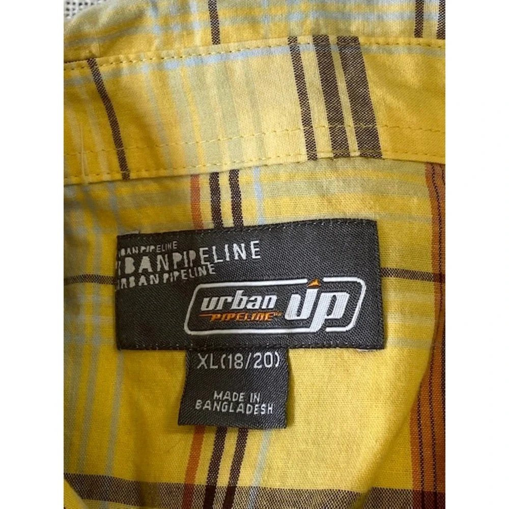 Urban Pipeline Plaid Shirt Yellow‎ Button Up Short Sleeve NWT XL Boys